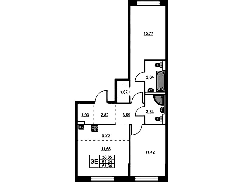 2-комнатная квартира 61.34 м², 11/14 эт., ЖК «Живи! В Рыбацком»